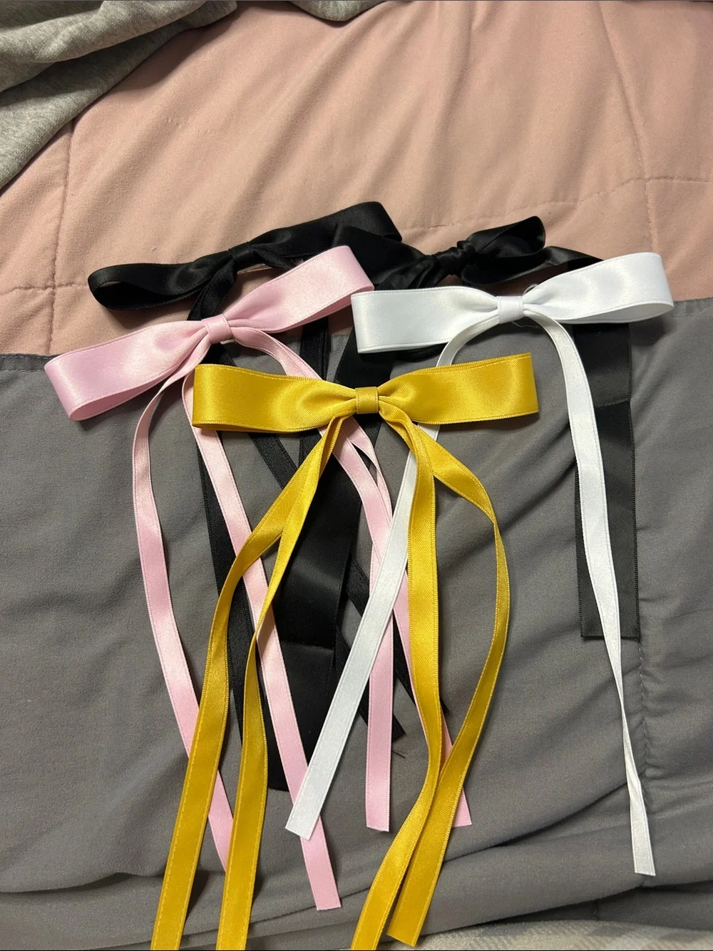 Satin Ribbon Bow Hair Clips - Pink, Black, White, Yellow